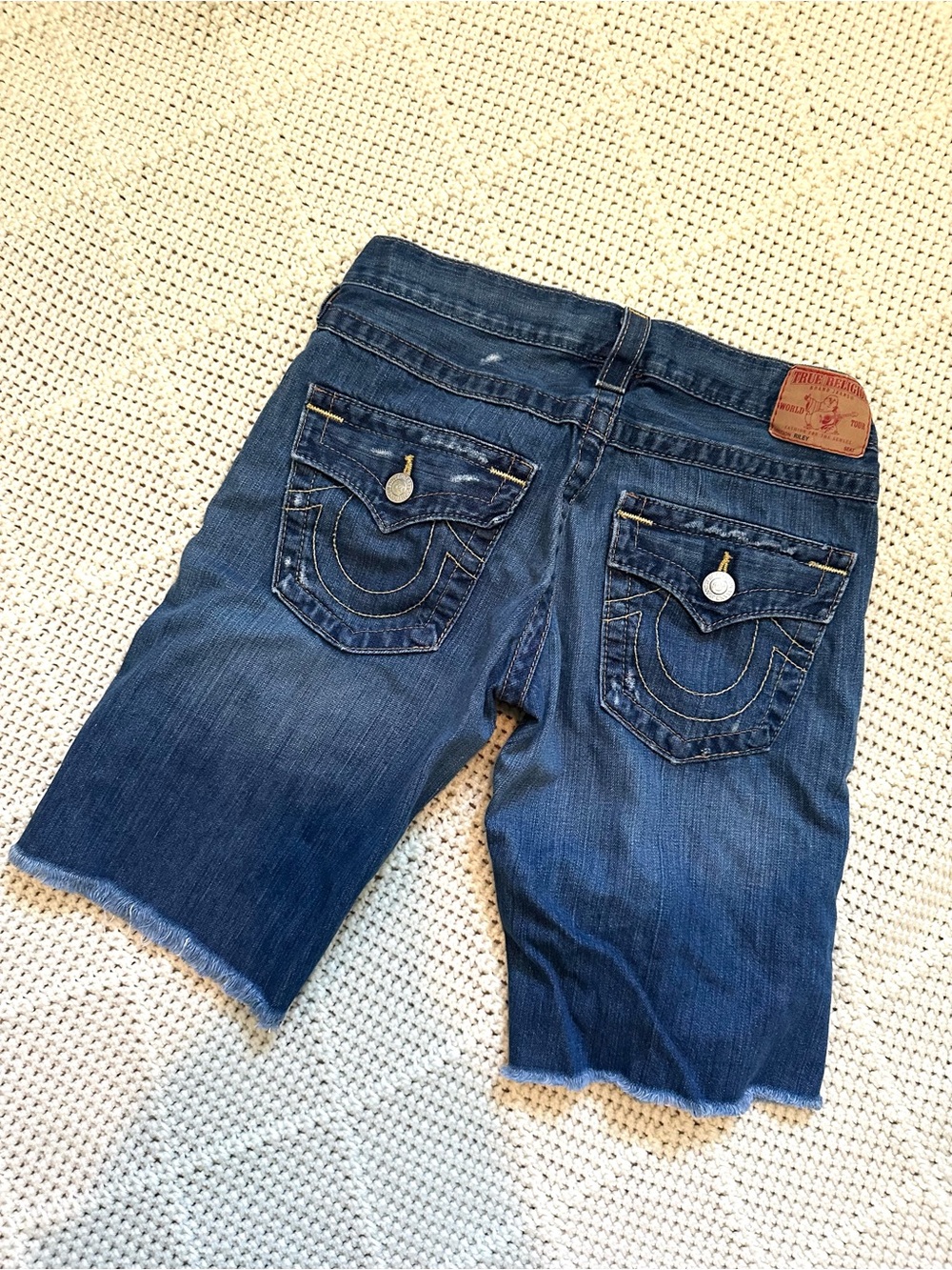 True Religion Blue Denim Riley Cutoff Shorts